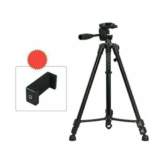 Bearsu - Tripod, Aluminum Alloy Camera Tripod, 52cm-140cm, 360° Swivel Head with Phone Holder, Ultralight Tripod for Smartphone, Camera, Projector