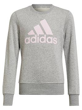 adidas Essentials Kids Big Logo Crew Sweat Top - Light Grey, Light Grey, Size 3-4 Years