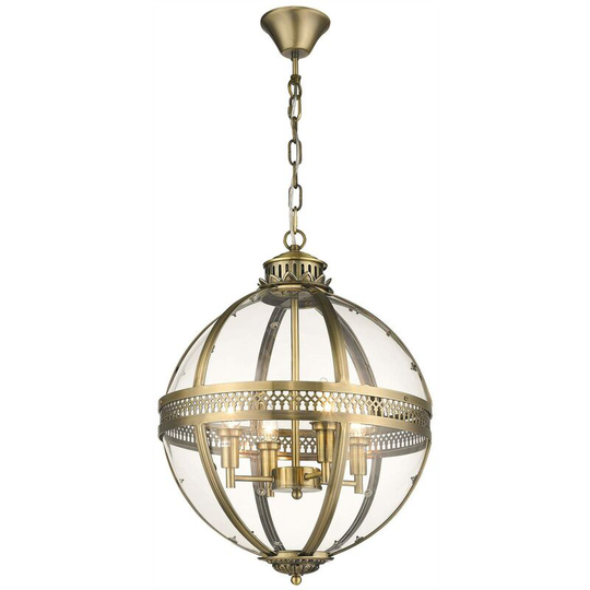 4 Light Ceiling Pendant Antique Brass Glass, E14 - Spring Lighting