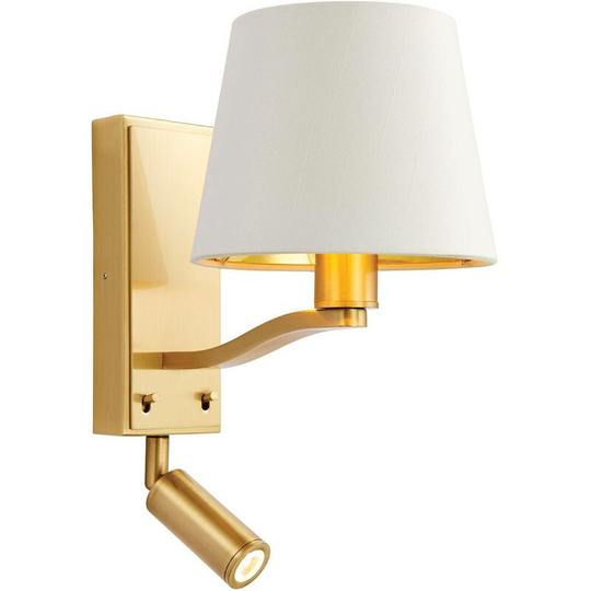 Endon Collection Lighting - Endon Lighting - 1 Light Indoor Wall Light Satin Brushed Gold, Vintage White Faux Silk, E14