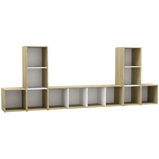 Vidaxl - 5 Piece tv Cabinet Set White and Sonoma Oak Engineered Wood White