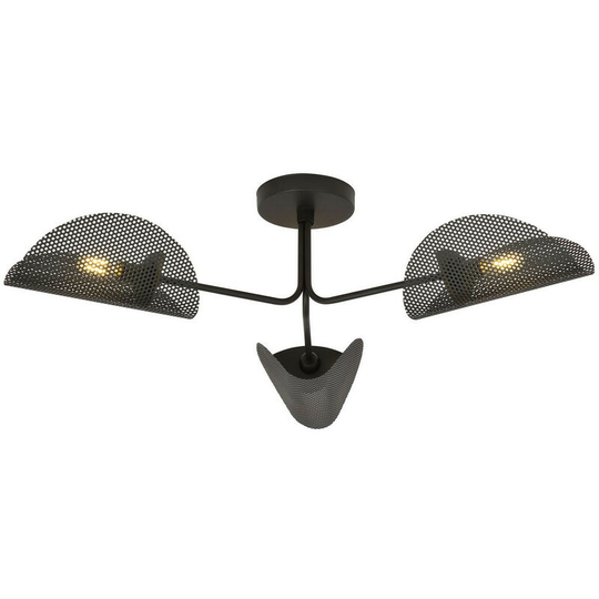 Emibig Gomez Black Multi Arm Semi Flush Ceiling light with Brown Fabric Shades, 3x E14