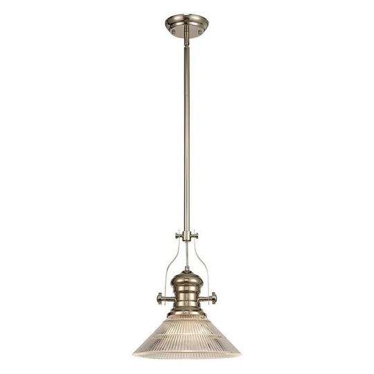 Luminosa Lighting - Telescopic Dome Ceiling Pendant E27 With 30cm Cone Glass Shade, Polished Nickel, Clear