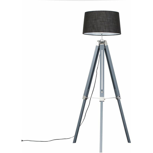 Tripod Floor Lamp Clipper Standing Light in Grey with Doretta Shade - Black