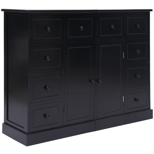 Sideboard with 10 Drawers Black 113x30x79 cm Wood VD24719 - Hommoo
