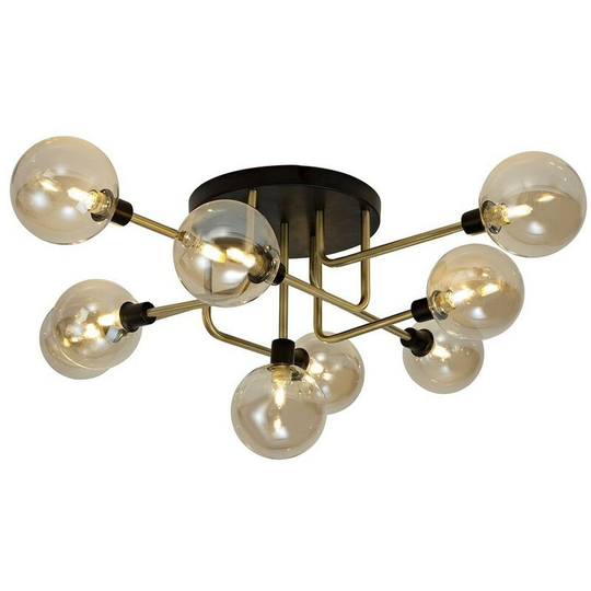 Luminosa Lighting - Flush Semi Flush Ceiling, 9 Light G9, Matt Black, Antique Brass, Cognac Glass