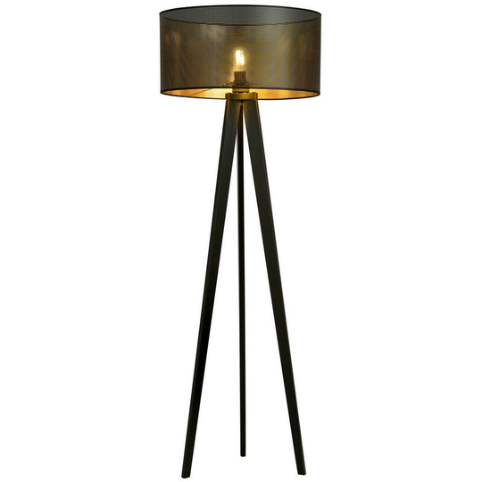 Emibig Aston Black Tripod Floor Lamp with Black, Gold Fabric Shades, 1x E27
