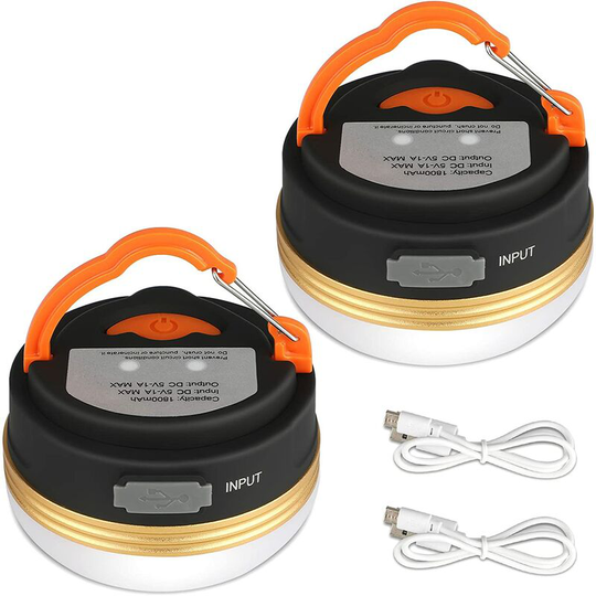 Aougo - Camping Lantern [2 Pack] Rechargeable Battery Tent Lights, Water Resistant, Magnetic Base, 3 Lighting Modes with usb Cable for Camping, Work,