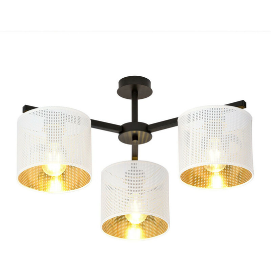 Emibig Jordan Black Multi Arm Semi Flush Ceiling light with White, Gold Fabric Shades, 3x E27