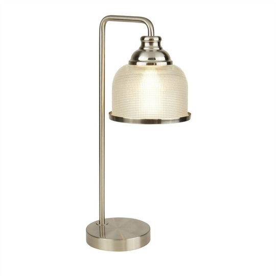 Searchlight Lighting - Searchlight Bistro - 1 Light Table Lamp Satin Silver, Glass Shade, E27
