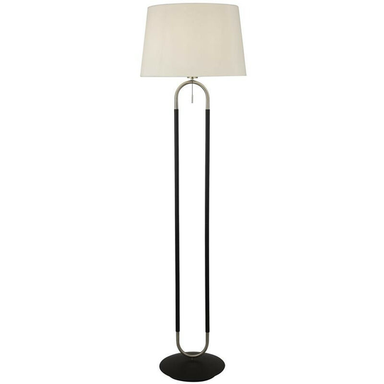 Searchlight Jazz 1 Light Floor Lamp, Satin Silver And Black, White Velvet Shade Pull Switch