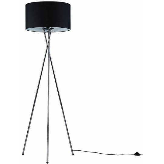 Floor Lamp Tripod Camden Light in Brushed Chrome with Cylinder Lampshade - Black + led Bulb