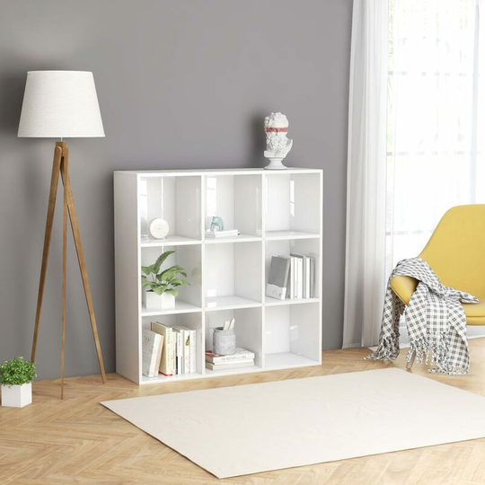 Book Cabinet High Gloss White 98x30x98 cm Chipboard - White