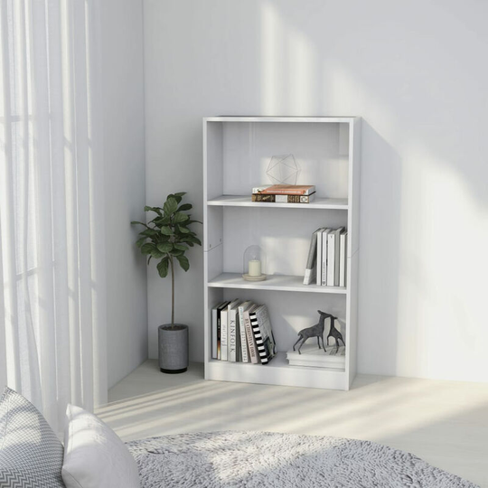Asupermall - 3-Tier Book Cabinet High Gloss White 60x24x108 cm Chipboard