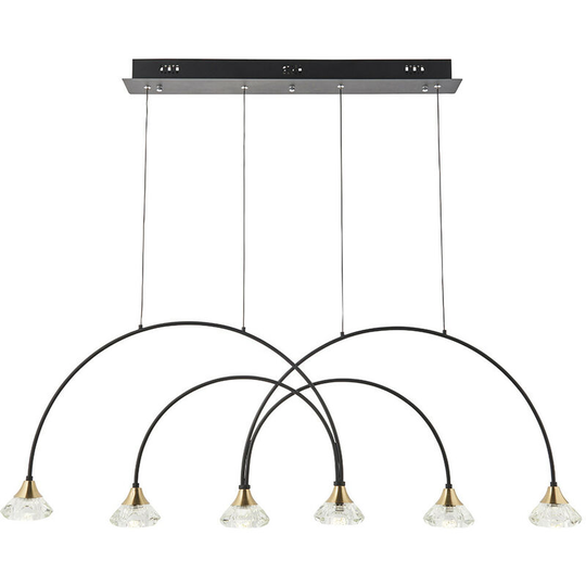 Merano Lighting - Merano Ferrara 6 Light Ceiling Pendant Matt Black & Brushed Brass Finish With Clear Crystal