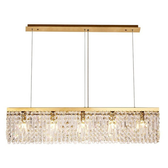 Luminosa Lighting - 102x9cm Rectangular Ceiling Pendant Chandelier, 5 Light E14, Gold, Crystal