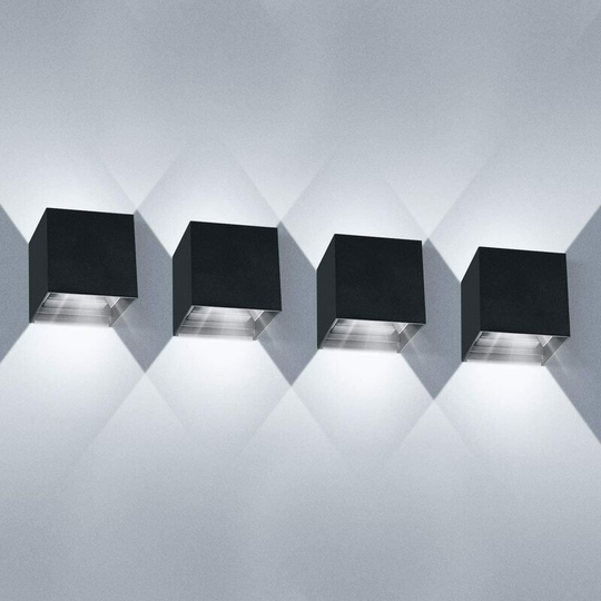 Aougo - Set of 4 led Indoor Wall Lights 12W IP65 Waterproof Adjustable Beam Angle Modern Wall Sconce Cool White 6000K for Living Room (Black)