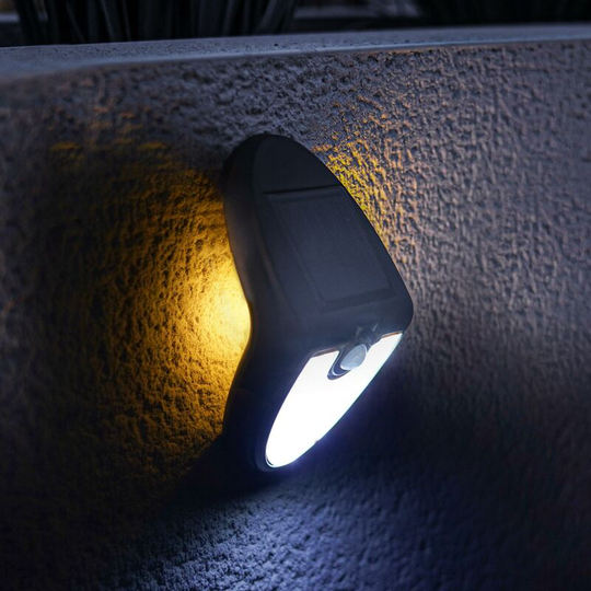 12.5cm Solar Power Outdoor pir Motion Sensor Welcome Wall Security Light | Garden - Black