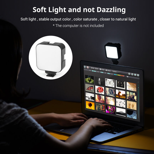 Mini Video Conference Lighting Kit with 5W Dimmable 6500K led Light 3 Cold Shoe Mounts + Suction Cup Mount for Computer Live Streaming Online Meeting