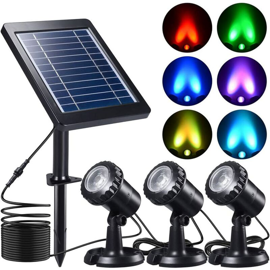 Aougo - Pond Lights, Solar Underwater with 3 Diving Lights IP68 for Garden, Pools, Ponds and Other Outdoor Decorations - [Multicolor rgb]