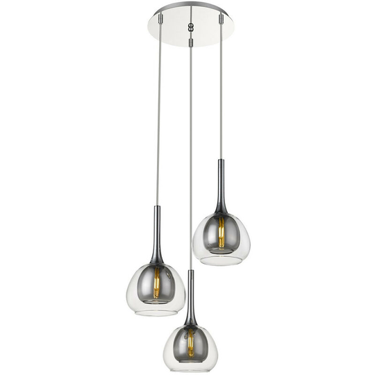 Spring Contemporary Cluster Pendant Ceiling 3 Light Smoked Grey, Glass