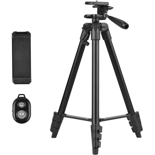 Asupermall - Portable Tripod Stand Aluminum Alloy 135cm/53in Max. Height 3kg Load Capacity with Phone Clamp Remote Shutter for Smartphone Vlog Live