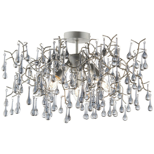 Merano Rimini 3 Light Ceiling Semi Flush Aged Silver Paint & Smokey Grey Tinted Glass