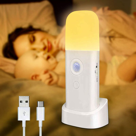 Aougo - Rechargeable led Night Light for Adult, 2000mAh Indoor Motion Sensor Lamp, 5-Level Adjustable Brightness, Very Suitable for Kid and Baby
