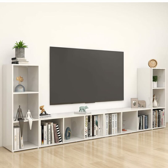 Topdeal - tv Cabinets 4 pcs High Gloss White 107x35x37 cm Chipboard FF3080039_UK