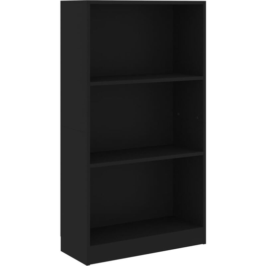3-Tier Book Cabinet Black 60x24x109 cm Engineered Wood Vidaxl Black