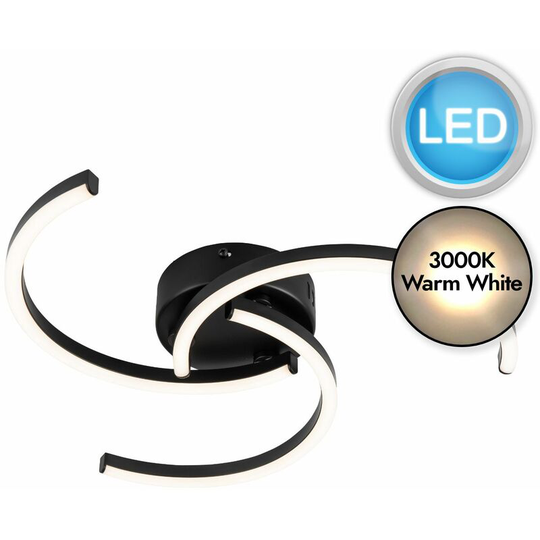 Curve - Black LED Flush Ceiling Light - Matt black paint