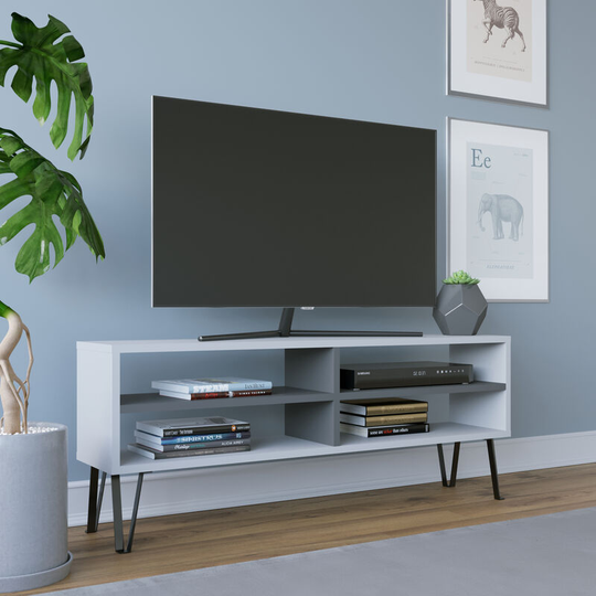 Farrar Modern tv Stand tv Unit tv Cabinet Multimedia Centre with Open Shelves- White / Anthracite - Decorotika