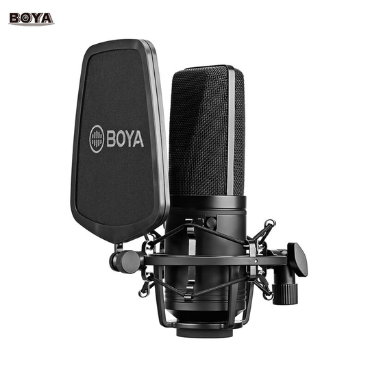 Boya - BY-M1000 Professional Large Diaphragm Condenser Microphone Podcast Mic Kit Support Cardioid/Omnidirectional/Bidirectional with Double-layer