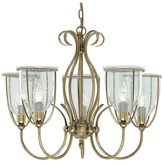Searchlight Lighting - Searchlight Silhouette - 5 Light Multi Arm Ceiling Pendant Antique Brass with Seeded Glass Shades, E14