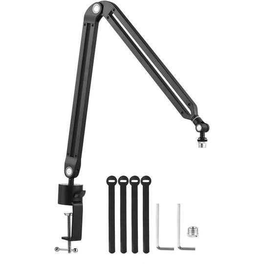 Microphone Arm Stand Set All Metal Heavy Duty Mic Suspension Arm Hands-free Flexible Mic Stand Bracket with C-Clamp Sticky Tape for Singing Live