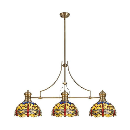 Luminosa Lighting - 3 Light Telescopic Ceiling Pendant E27 With 30cm Tiffany Shade, Antique Brass, Blue, Orange, Crystal