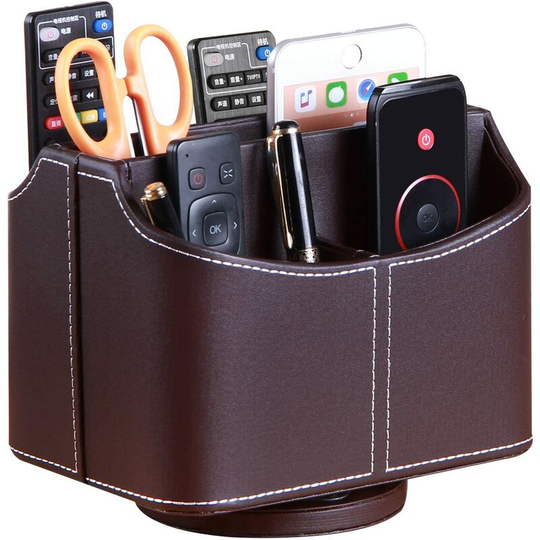 Perle Rare - Rotating Remote Control Holder, Multimedia Organizers with 5 Compartments, Multifunctional pu Leather Desktop Organizer, tv Storage Box
