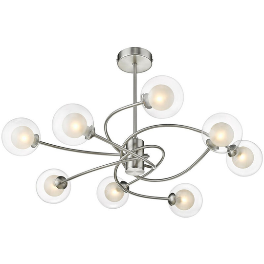 Spring Contemporary Multi Arm Pendant Ceiling 8 Light Satin Nickel, Glass
