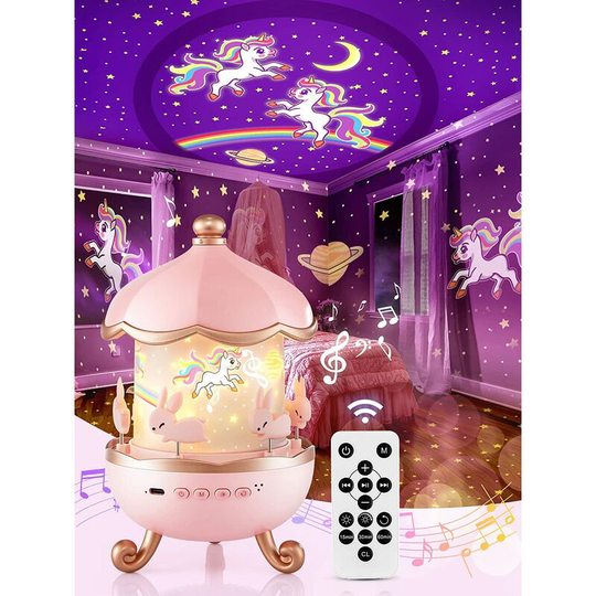 Thsinde Baby Night Light Projector Star Sky, Kids Night Light Musical and Luminous Night Light, 6 Themes Unicorn Night Light, 360° Rotation Remote