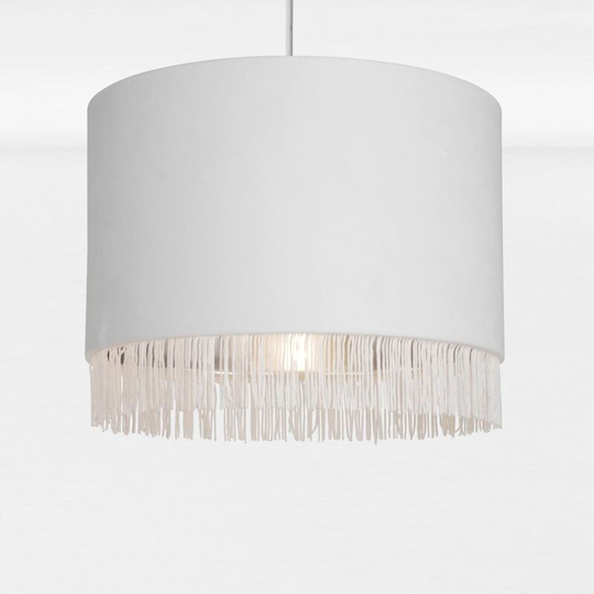 Off White Velvet With Chrome Inner Tassled Light Shade - Off white velvet with chrome inner detail