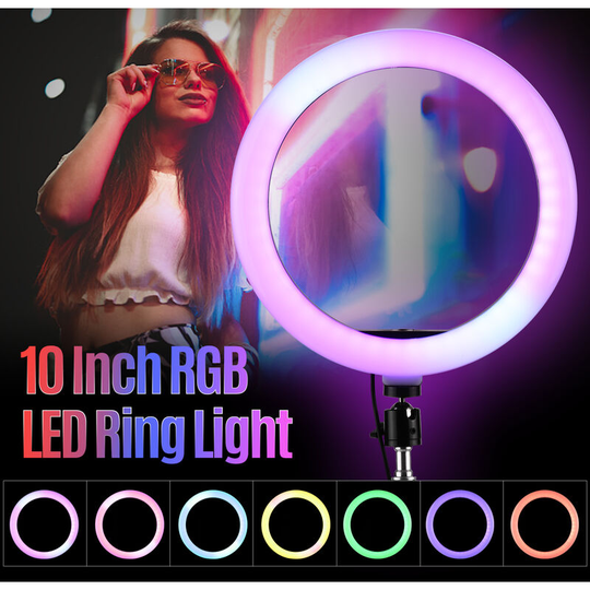 Asupermall - 10 Inch led Ring Light Photography Lamp Set rgb Color 3000-6000K Stepless Dimmable with Tripod Phone Holders Remote Control Remote