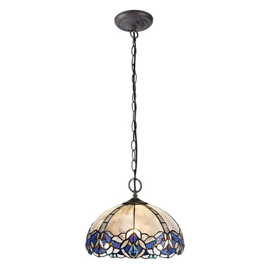 Luminosa Lighting - 2 Light Downlight Ceiling Pendant E27 With 30cm Tiffany Shade, Blue, Clear Crystal, Aged Antique Brass