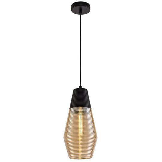 Single Cone Ceiling Pendant 1 Light E27, Black, Amber Glass - Luminosa Lighting