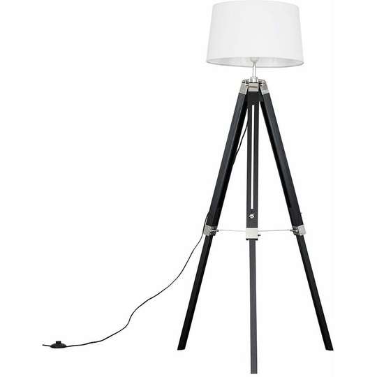 Clipper Tripod Floor Lamp in Black Wood with Doretta Shade - White - No Bulb
