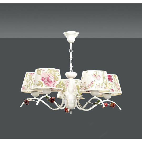 Emibig Lighting - Emibig Summer Beige Multi Arm Pendant Ceiling Light with Flower Design Fabric Shades, 5x E27