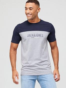Jack & Jones Colour Block Logo T-Shirt - Light Grey Melange, Light Grey Melange, Size Xs, Men