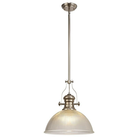 Telescopic Dome Ceiling Pendant E27 With 38cm Dome Glass Shade, Polished Nickel, Clear - Luminosa Lighting