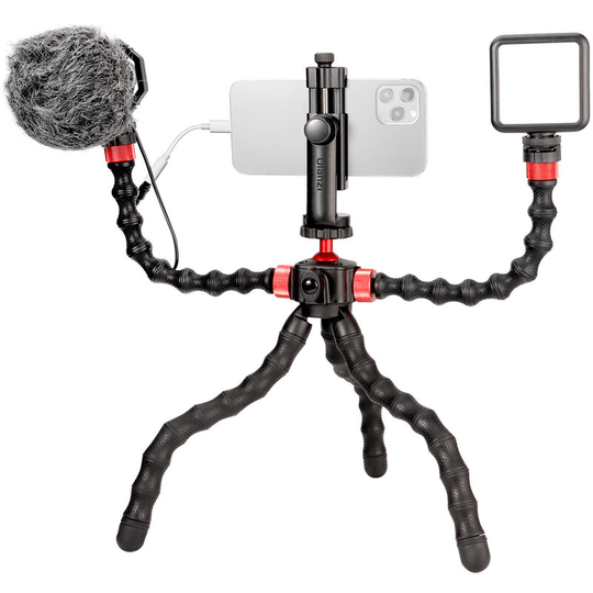 Ulanzi - Flexible Phone Vlog Kit Smartphone Video Kit with Octopus Tripod Stand + 2 Extension Arms + 5500K Mini led Video Light + Cardioid Condenser