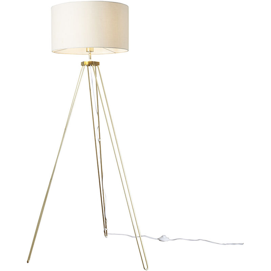 Aero Gold Metal Tripod Floor Lamp Base with Drum Shade - Beige - No Bulb