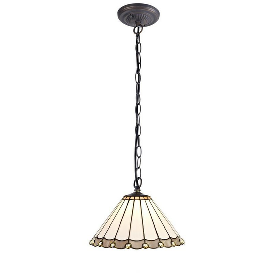 Luminosa Lighting - 1 Light Downlighter Ceiling Pendant E27 With 30cm Tiffany Shade, Grey, Crystal, Aged Antique Brass